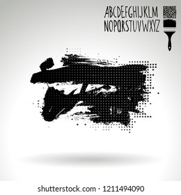 Black brush stroke and handwritten alphabet. Grunge vector abstract hand - painted element. Underline and border design.