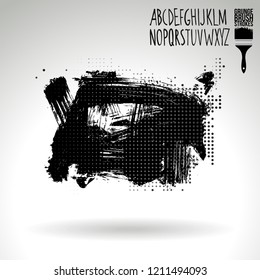 Black brush stroke and handwritten alphabet. Grunge vector abstract hand - painted element. Underline and border design.