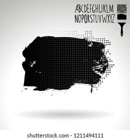 Black brush stroke and handwritten alphabet. Grunge vector abstract hand - painted element. Underline and border design.