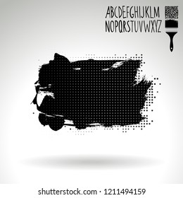 Black brush stroke and handwritten alphabet. Grunge vector abstract hand - painted element. Underline and border design.