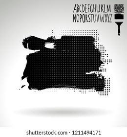 Black brush stroke and handwritten alphabet. Grunge vector abstract hand - painted element. Underline and border design.