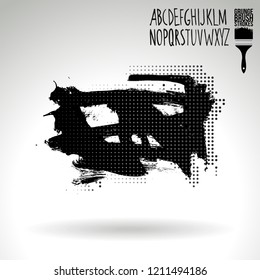Black brush stroke and handwritten alphabet. Grunge vector abstract hand - painted element. Underline and border design.