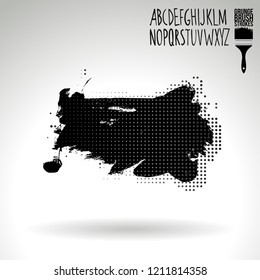 Black brush stroke and handwritten alphabet. Grunge vector abstract hand - painted element. Underline and border design.