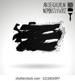 Black brush stroke and handwritten alphabet. Grunge vector abstract hand - painted element. Underline and border design.