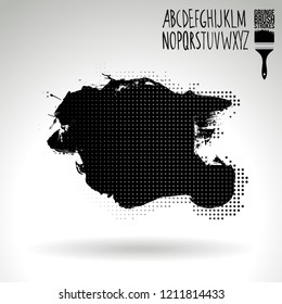 Black brush stroke and handwritten alphabet. Grunge vector abstract hand - painted element. Underline and border design.
