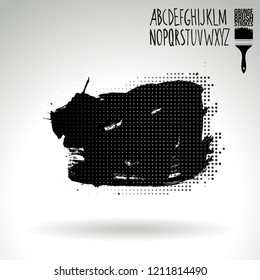 Black brush stroke and handwritten alphabet. Grunge vector abstract hand - painted element. Underline and border design.