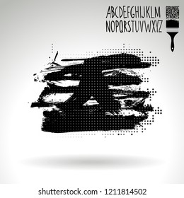 Black brush stroke and handwritten alphabet. Grunge vector abstract hand - painted element. Underline and border design.