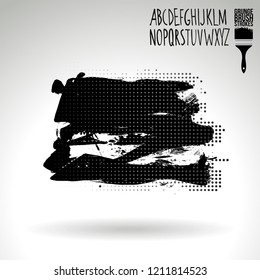 Black brush stroke and handwritten alphabet. Grunge vector abstract hand - painted element. Underline and border design.