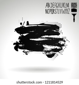 Black brush stroke and handwritten alphabet. Grunge vector abstract hand - painted element. Underline and border design.