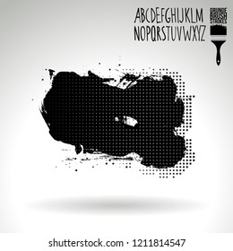 Black brush stroke and handwritten alphabet. Grunge vector abstract hand - painted element. Underline and border design.