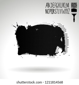 Black brush stroke and handwritten alphabet. Grunge vector abstract hand - painted element. Underline and border design.