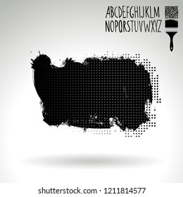 Black brush stroke and handwritten alphabet. Grunge vector abstract hand - painted element. Underline and border design.
