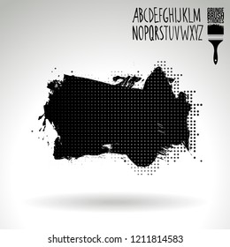 Black brush stroke and handwritten alphabet. Grunge vector abstract hand - painted element. Underline and border design.