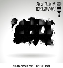 Black brush stroke and handwritten alphabet. Grunge vector abstract hand - painted element. Underline and border design.