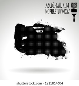Black brush stroke and handwritten alphabet. Grunge vector abstract hand - painted element. Underline and border design.