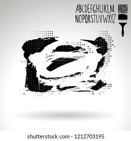 Black brush stroke and handwritten alphabet. Grunge vector abstract hand - painted element. Underline and border design.