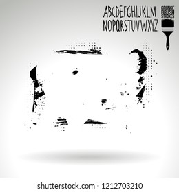 Black brush stroke and handwritten alphabet. Grunge vector abstract hand - painted element. Underline and border design.