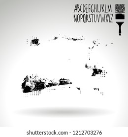 Black brush stroke and handwritten alphabet. Grunge vector abstract hand - painted element. Underline and border design.