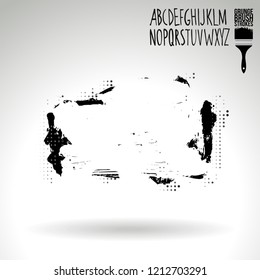 Black brush stroke and handwritten alphabet. Grunge vector abstract hand - painted element. Underline and border design.