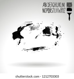 Black brush stroke and handwritten alphabet. Grunge vector abstract hand - painted element. Underline and border design.