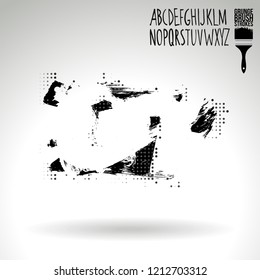 Black brush stroke and handwritten alphabet. Grunge vector abstract hand - painted element. Underline and border design.