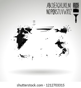 Black brush stroke and handwritten alphabet. Grunge vector abstract hand - painted element. Underline and border design.