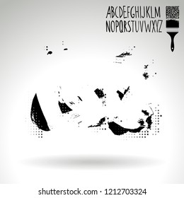 Black brush stroke and handwritten alphabet. Grunge vector abstract hand - painted element. Underline and border design.