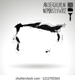 Black brush stroke and handwritten alphabet. Grunge vector abstract hand - painted element. Underline and border design.