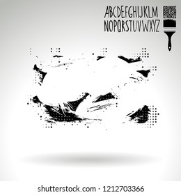 Black brush stroke and handwritten alphabet. Grunge vector abstract hand - painted element. Underline and border design.