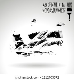 Black brush stroke and handwritten alphabet. Grunge vector abstract hand - painted element. Underline and border design.