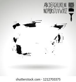 Black brush stroke and handwritten alphabet. Grunge vector abstract hand - painted element. Underline and border design.