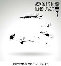 Black brush stroke and handwritten alphabet. Grunge vector abstract hand - painted element. Underline and border design.