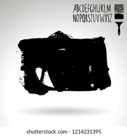 Black brush stroke and handwritten alphabet. Grunge vector abstract hand - painted element. Underline and border design.