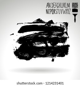 Black brush stroke and handwritten alphabet. Grunge vector abstract hand - painted element. Underline and border design.