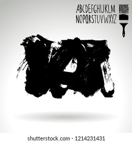 Black brush stroke and handwritten alphabet. Grunge vector abstract hand - painted element. Underline and border design.