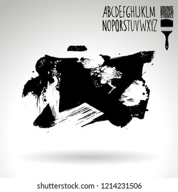 Black brush stroke and handwritten alphabet. Grunge vector abstract hand - painted element. Underline and border design.