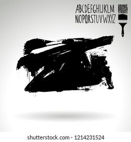 Black brush stroke and handwritten alphabet. Grunge vector abstract hand - painted element. Underline and border design.