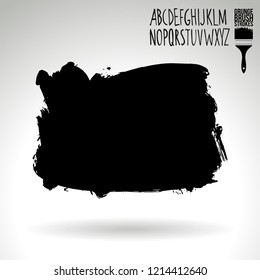 Black brush stroke and handwritten alphabet. Grunge vector abstract hand - painted element. Underline and border design.