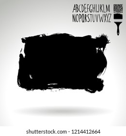 Black brush stroke and handwritten alphabet. Grunge vector abstract hand - painted element. Underline and border design.