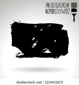 Black brush stroke and handwritten alphabet. Grunge vector abstract hand - painted element. Underline and border design.