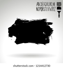 Black brush stroke and handwritten alphabet. Grunge vector abstract hand - painted element. Underline and border design.