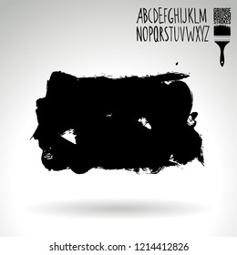 Black brush stroke and handwritten alphabet. Grunge vector abstract hand - painted element. Underline and border design.