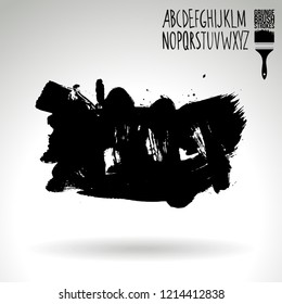 Black brush stroke and handwritten alphabet. Grunge vector abstract hand - painted element. Underline and border design.