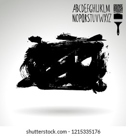 Black brush stroke and handwritten alphabet. Grunge vector abstract hand - painted element. Underline and border design.