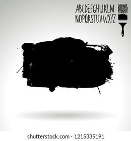 Black brush stroke and handwritten alphabet. Grunge vector abstract hand - painted element. Underline and border design.