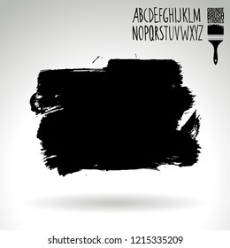 Black brush stroke and handwritten alphabet. Grunge vector abstract hand - painted element. Underline and border design.