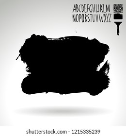 Black brush stroke and handwritten alphabet. Grunge vector abstract hand - painted element. Underline and border design.