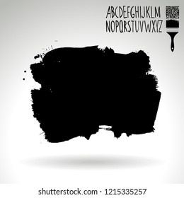 Black brush stroke and handwritten alphabet. Grunge vector abstract hand - painted element. Underline and border design.