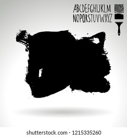 Black brush stroke and handwritten alphabet. Grunge vector abstract hand - painted element. Underline and border design.