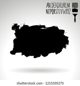 Black brush stroke and handwritten alphabet. Grunge vector abstract hand - painted element. Underline and border design.